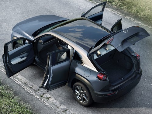 Характеристики автомобиля Mazda MX-30 EV (01.2021 - 10.2022): фото, вместимость, скорость, двигатель, топливо, масса, отзывы